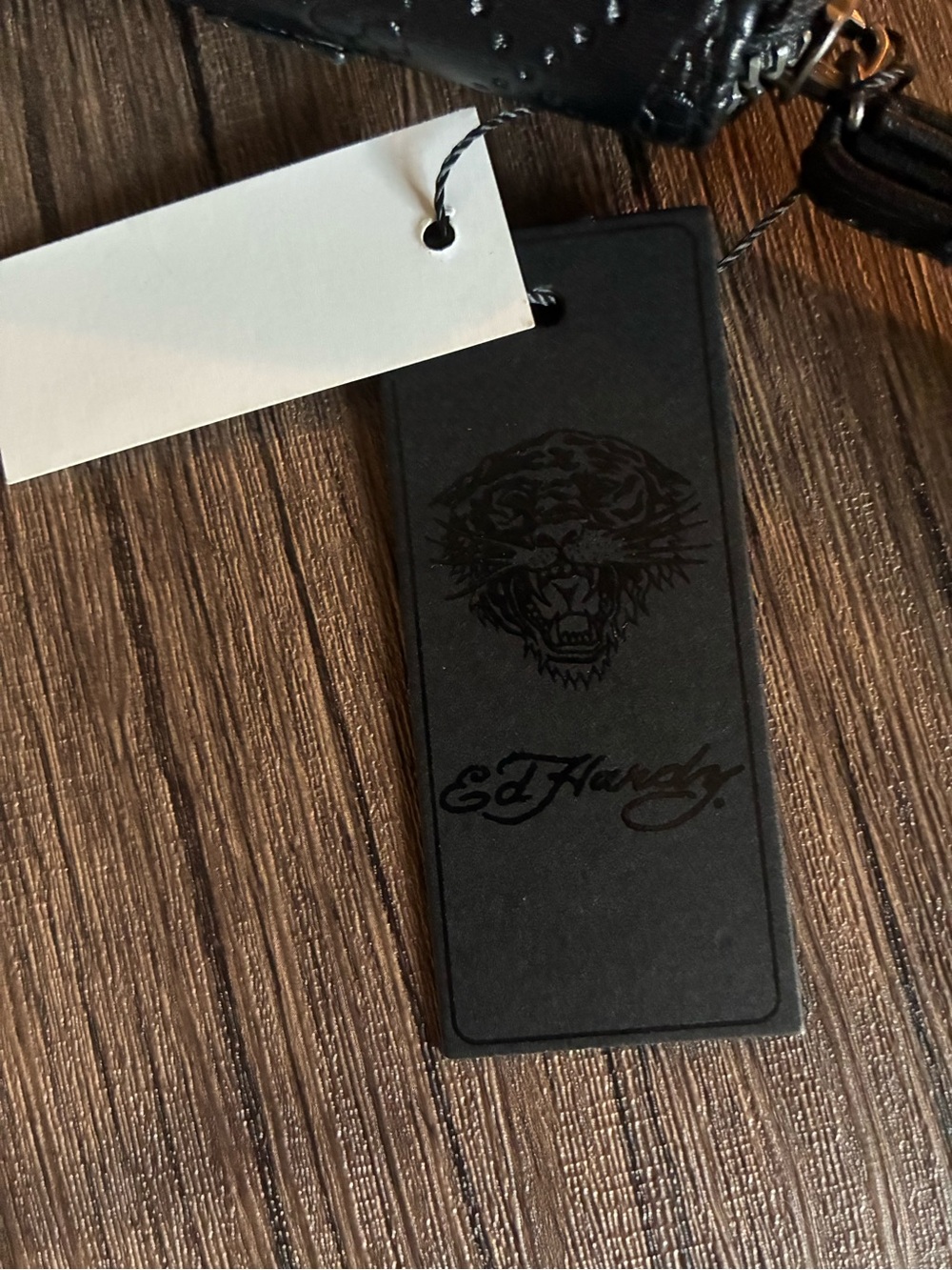 Ed Hardy Black Quilted Heart and Skull Wristlet Wallet with Stud Detail - Picture 3 of 9